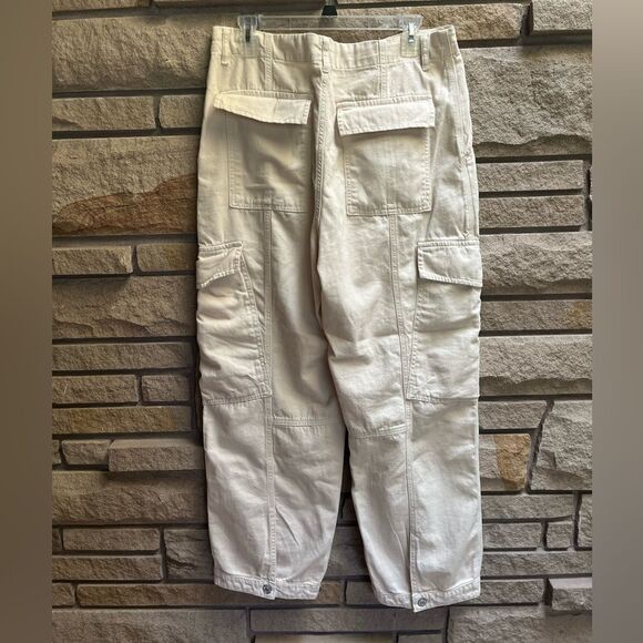Free People First Light Utility Cargo Pant ALMOND MILK cream wide leg size 12 - Picture 5 of 15